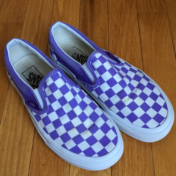 purple and white checkerboard vans